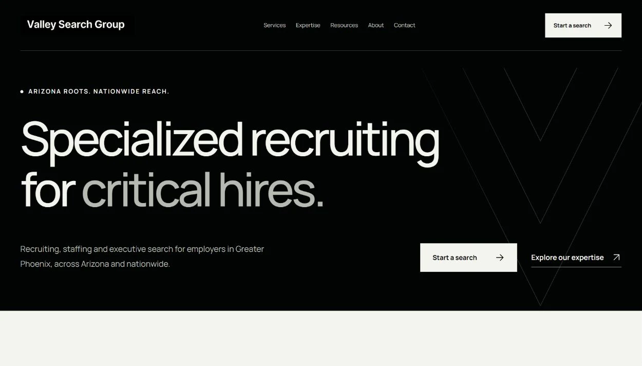 Valley Search Group homepage design