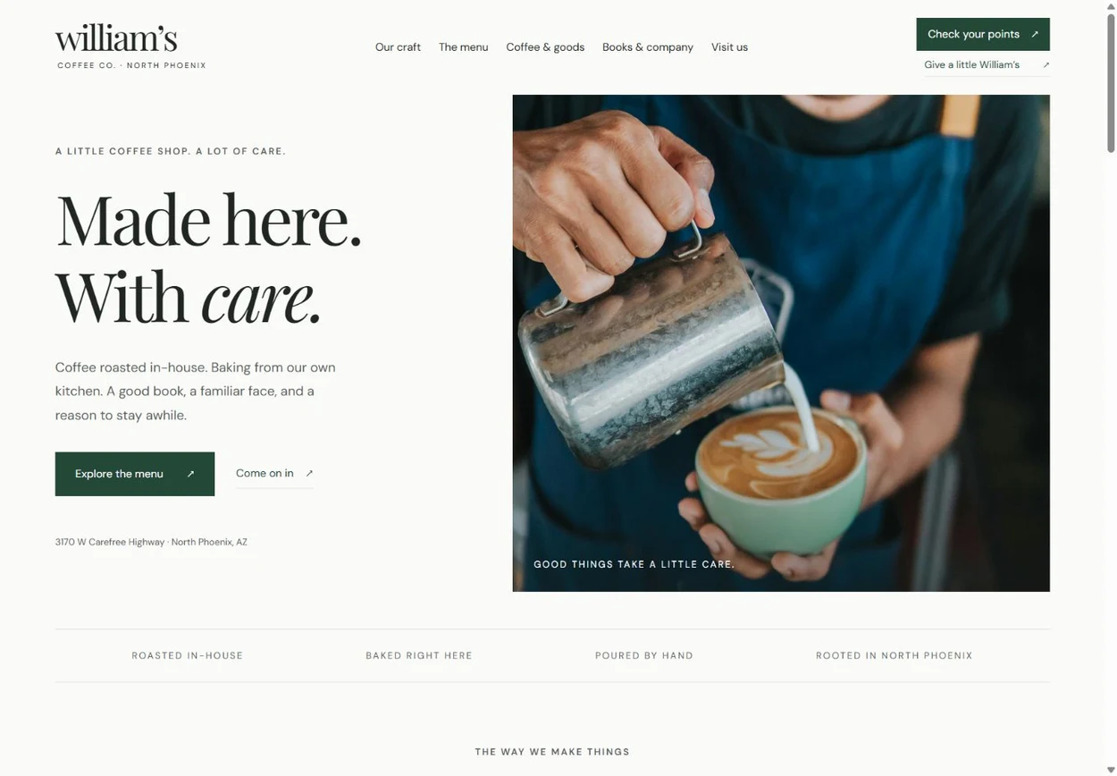 William’s Coffee Co. homepage design